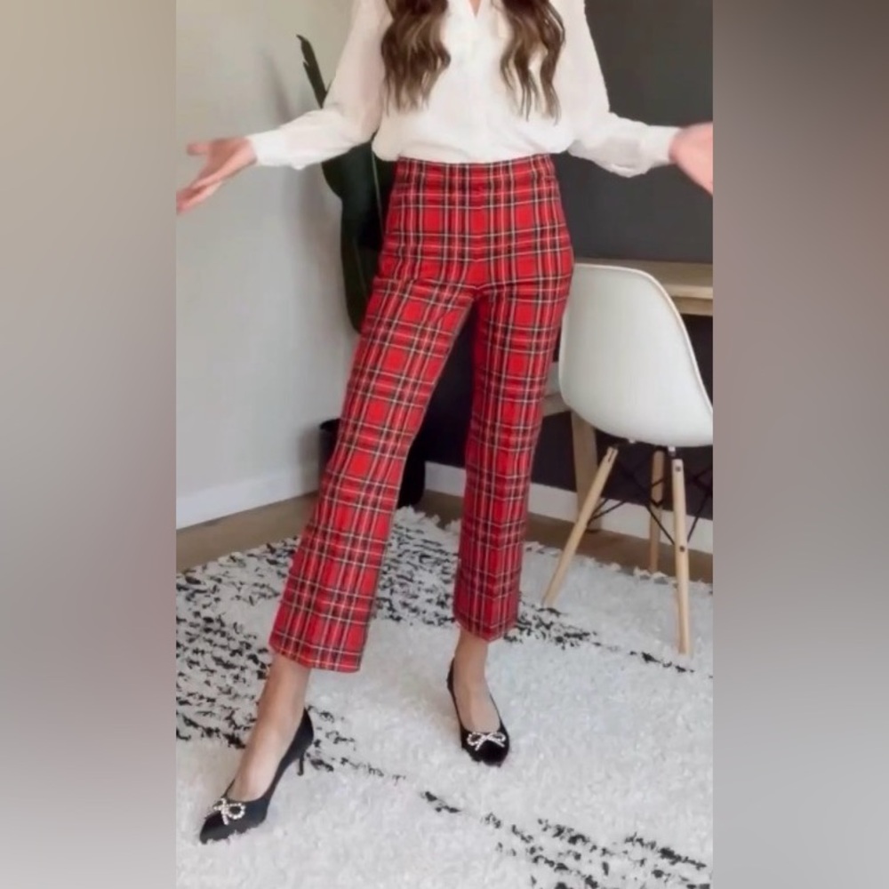 J. Crew kelsey pants Red tartan Plaid Ankle Pants size 0 cropped trouser